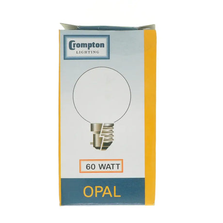 Crompton Lighting 60 watt opal light bulb packaging on a white background
