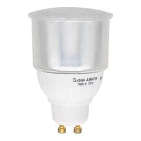 Lightstar GU10 240V 11W cool daylight compact fluorescent energy saving light bulb showing CFL tube design and GU10 twist-and-lock base on white background