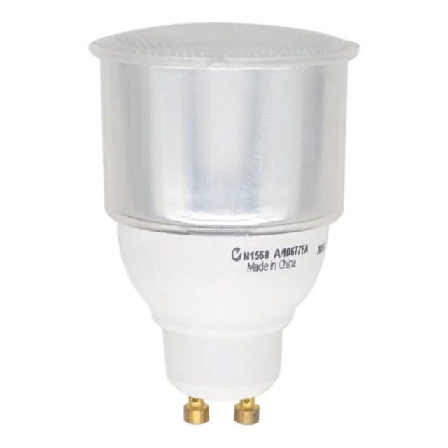 Lightstar GU10 240V 11W cool daylight compact fluorescent energy saving light bulb showing CFL tube design and GU10 twist-and-lock base on white background