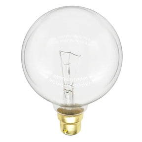 Clear light bulb with gold base on a white background