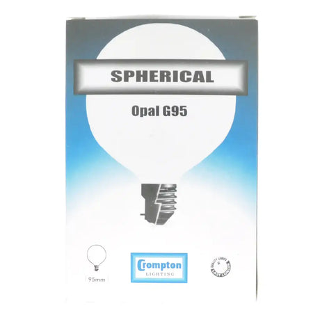 Box of spherical opal G95 light bulb with Crompton Lighting logo.