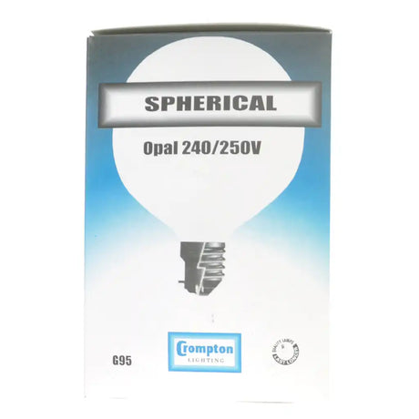 Compton lighting spherical opal 240/250V bulb packaging on a white background