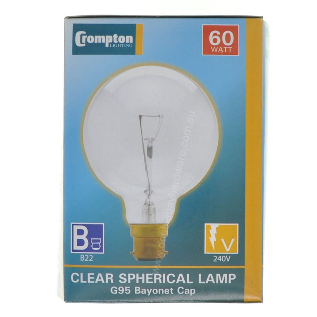 Crompton G95 Spherical Incandescent Light Bulb B22 240V 60W Clear 16275
