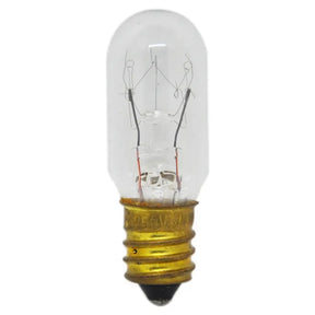 Clear light bulb with visible filaments on a white background