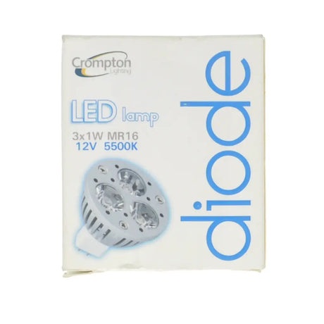 Crompton LED lamp packaging with bulb illustration on a white background
