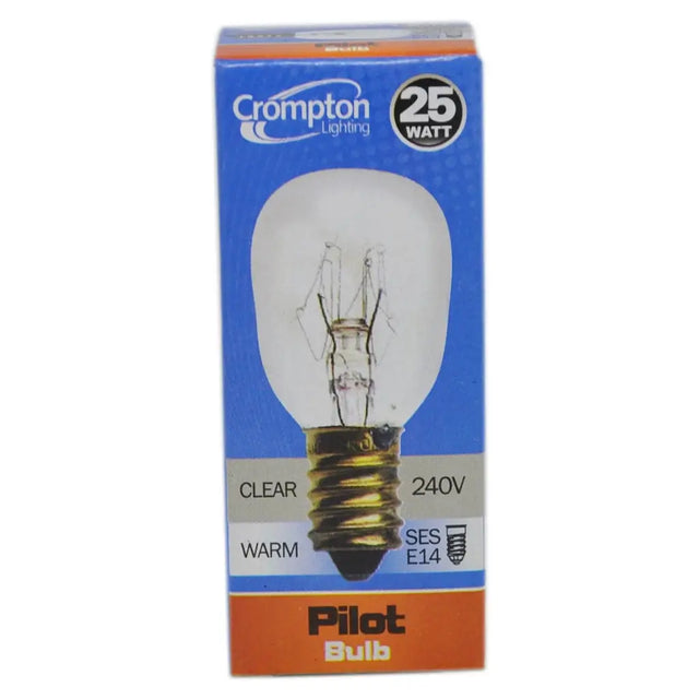 Crompton Lighting 25-watt light bulb packaging on a white background