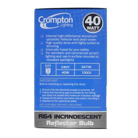 Crompton Lighting bulb packaging with specifications on a white background