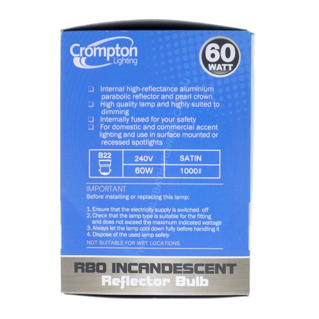 Crompton R80 Reflector Incandescent Light Bulb B22 240V 60W 10068