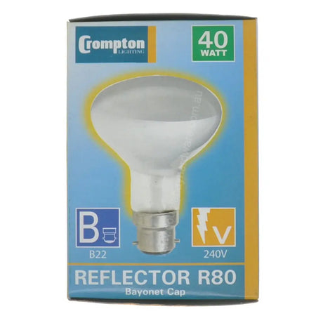 Crompton Reflector R80 bulb packaging on a white background