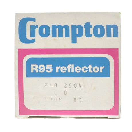 Crompton R95 reflector packaging with blue and pink design on a white background