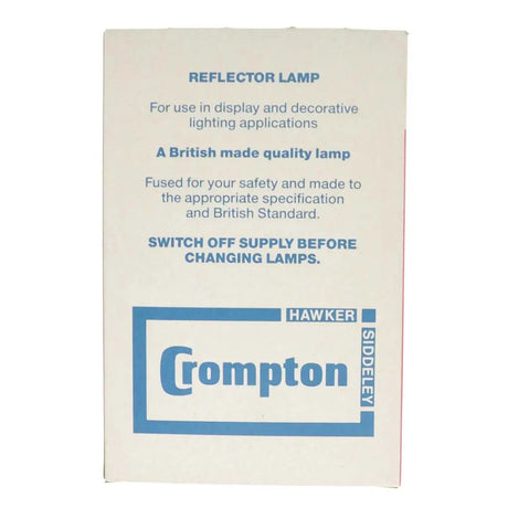 Crompton reflector lamp packaging with text and branding on a white background