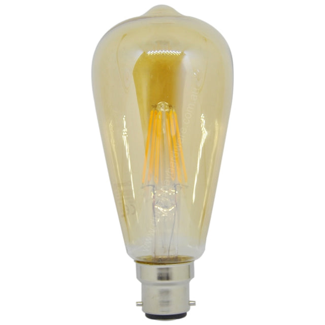 Crompton ST64 Filament LED Light Bulb B22 240V 6W W/W Amber 27696