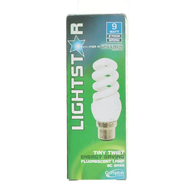Box of Compton Lightstar energy-saving fluorescent lamp on a white background