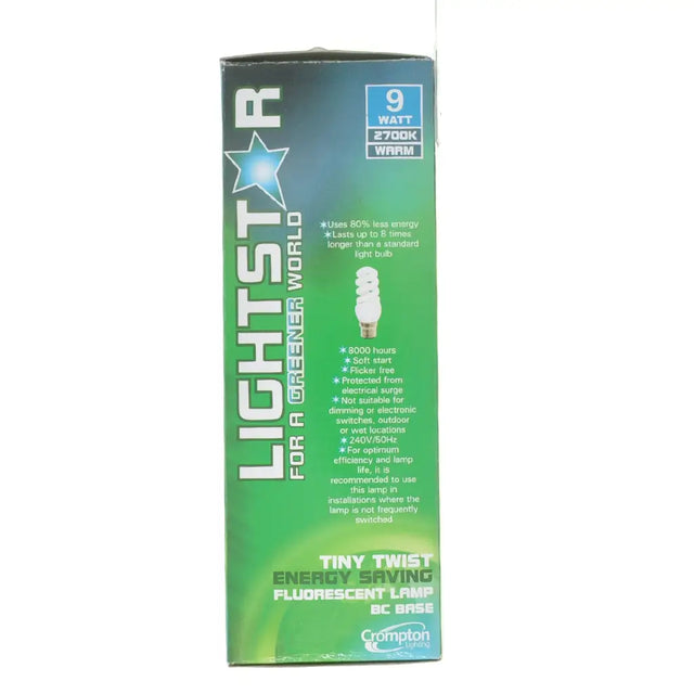 Box of Compton Lightstar energy-saving fluorescent lamp on a white background