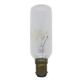 Clear light bulb with metal base on a white background