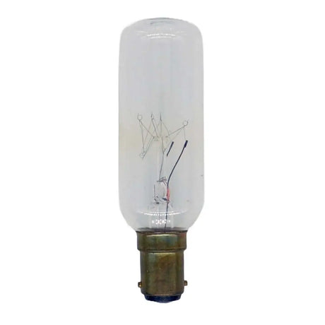 Clear light bulb with metal base on a white background