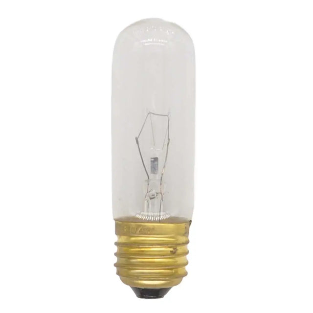 Clear light bulb with gold base on a white background