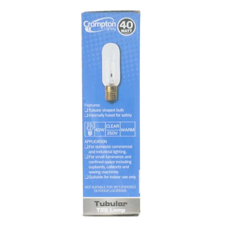Crompton light bulb packaging with blue background and white text