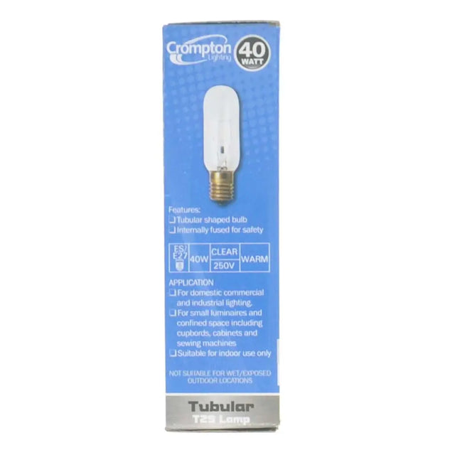 Crompton light bulb packaging with blue background and white text