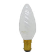 Candle-shaped light bulb with a white glass cover and gold base on a white background