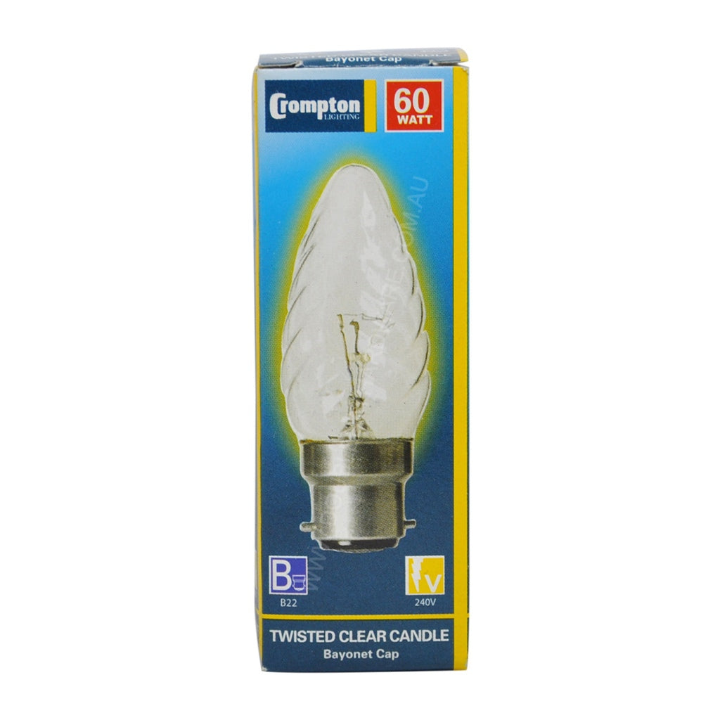 Crompton Twist Candle Incandescent Light Bulb B22 240V 60W Clear 10208