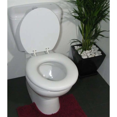 White toilet with open lid in a bathroom setting