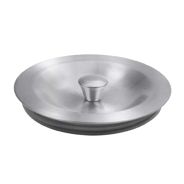 Stainless steel lid on a white background