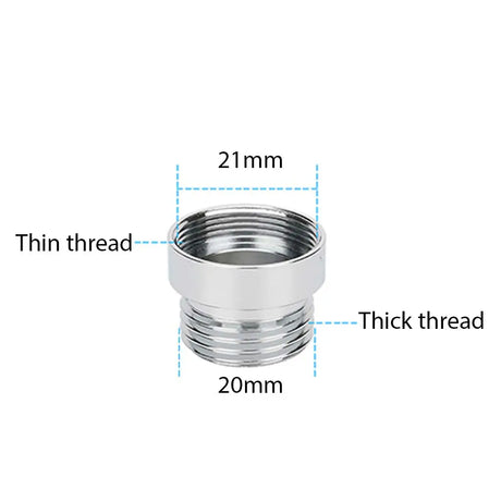 Metal fitting with labeled thread sizes on a white background