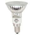 Halogen bulb with clear glass cover on a white background