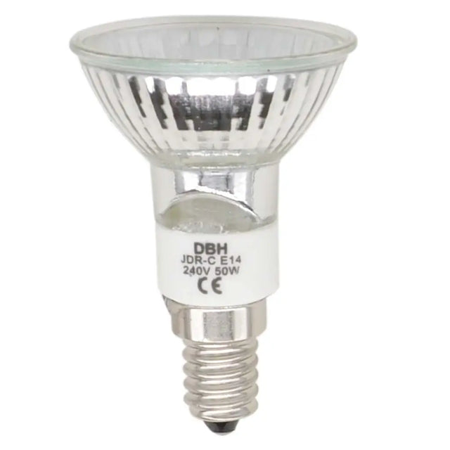 Halogen bulb with clear glass cover on a white background