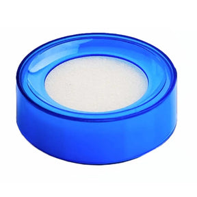 Blue container with a white substance inside on a white background
