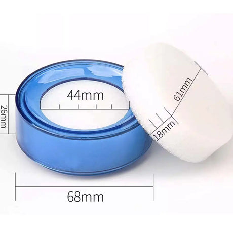 Blue container with white lid showing measurements on a white background
