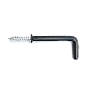 Black metal screw with hex head on a white background