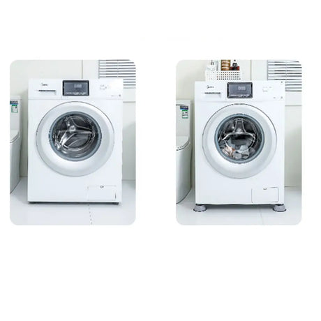 Two white washing machines side by side on a white background