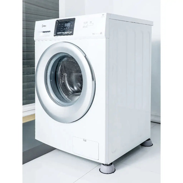 White washing machine with digital display on a white background