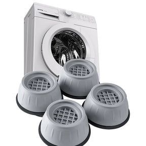 White washing machine with four gray leveling feet on a white background