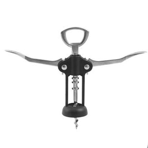 Corkscrew with a black handle on a white background