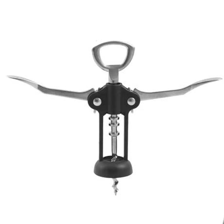 Corkscrew with a black handle on a white background