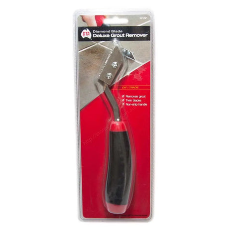 Diamond blade deluxe grout remover with black handle on red and white packaging