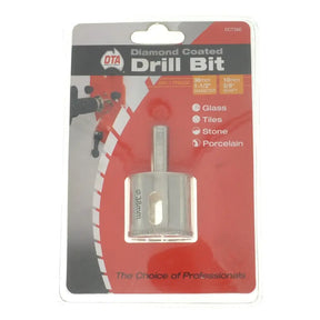 DTA Diamond Coated Drill Bit in its original retail blister packaging, featuring a 30mm hole saw bit designed for glass, tiles, stone, and porcelain.