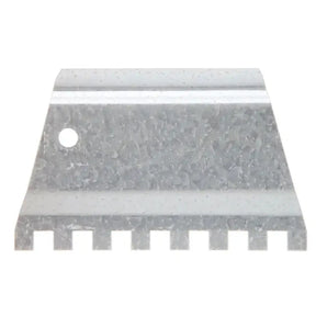 Metal blade with textured surface and teeth on a white background
