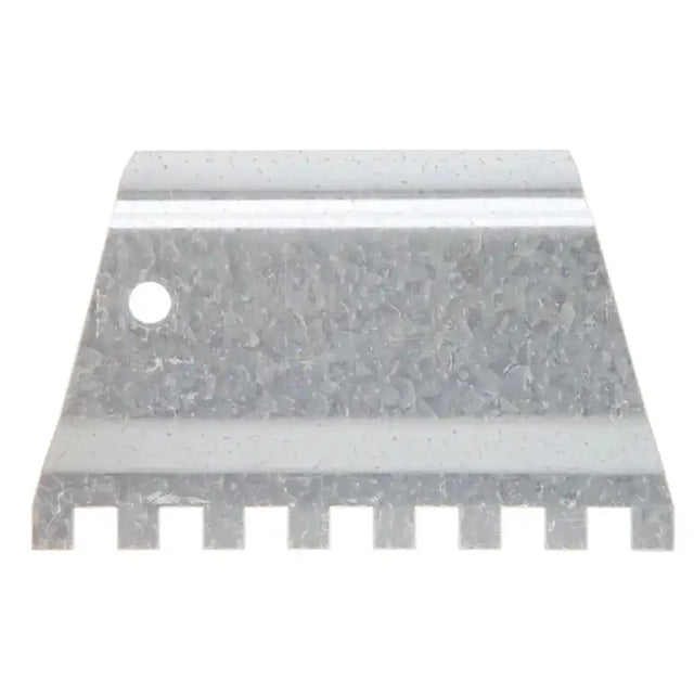 Metal blade with textured surface and teeth on a white background