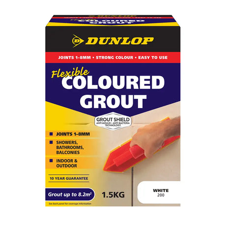Dunlop flexible coloured grout packaging on a white background