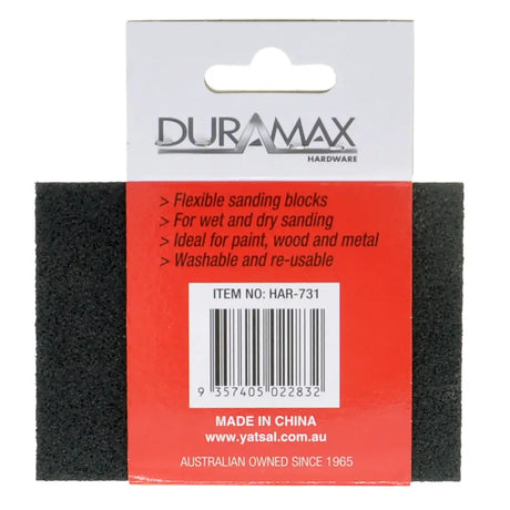 Duramax sanding block packaging with red and white label