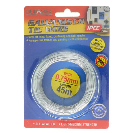 Packaged Galvanized Tie Wire with product details on a white background