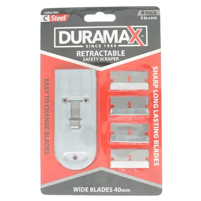 Duramax retirable safety scraper packaging with blades on a white background