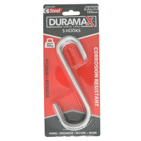 Pack of Duramax S-hooks with packaging details on a white background