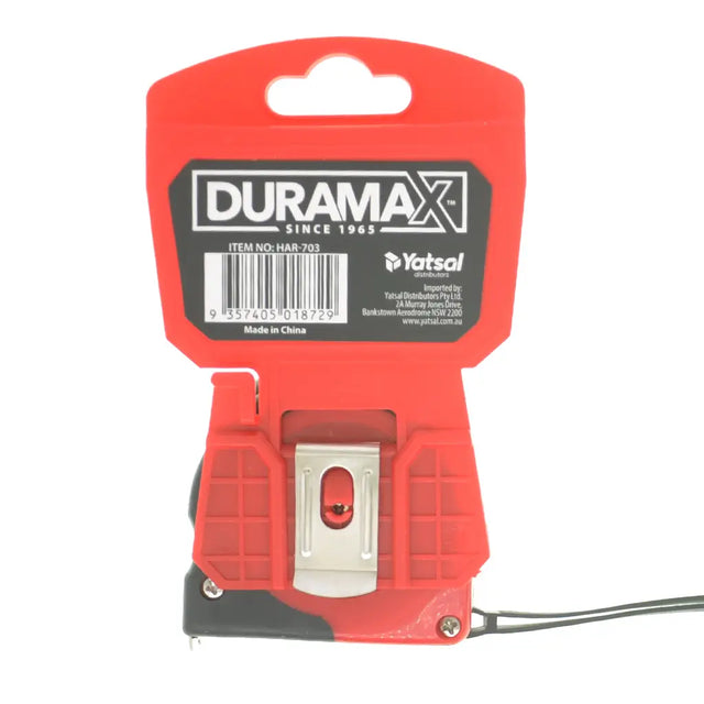 Duramax branded tape measure packaging on a white background