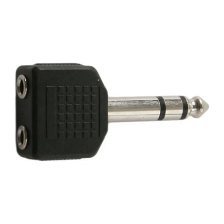 Black audio plug on a white background