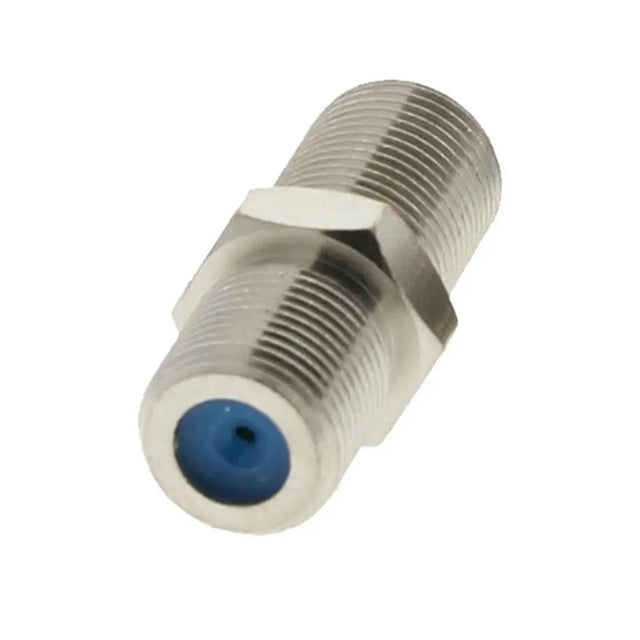 Metal fitting with blue center on a white background